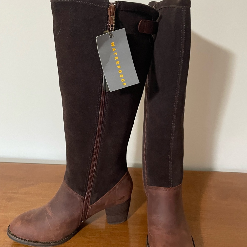 Cat Brown, waterproof, heeled, boots, and leather